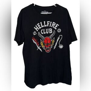 Netflix Stranger Things Hellfire Club Mens Size Large Black Short Sleeve T-Shirt